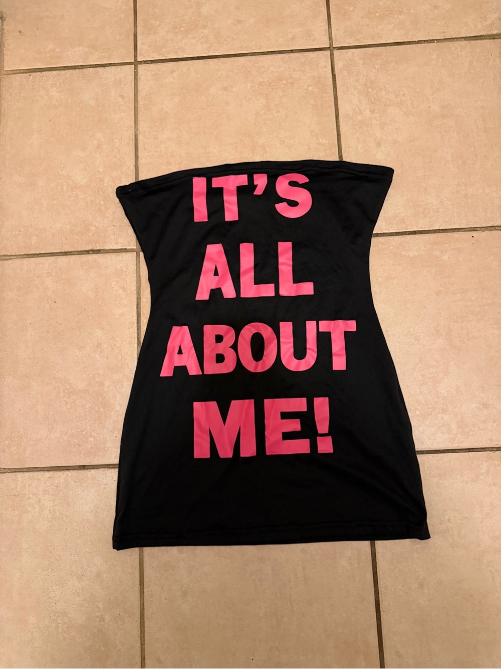 Black Strapless Tube Dress with Pink Slogan